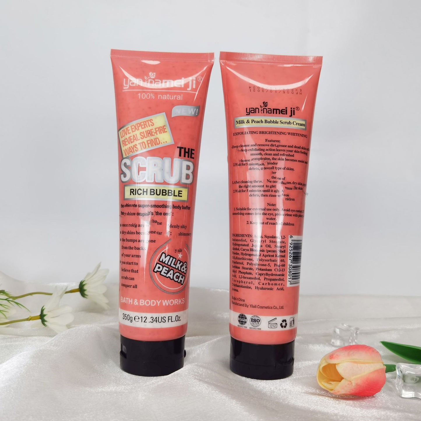 Shea butter exfoliating body scrub cream for soft glowing skin care treatment

