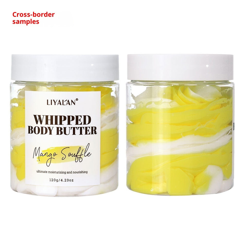 Shea butter body scrub cream for gentle exfoliation and smooth glowing skin care treatment

