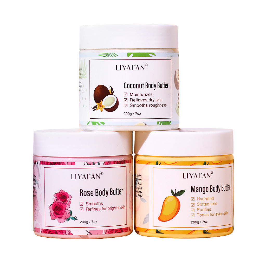 Shea butter body scrub cream for gentle exfoliation and smooth glowing skin care treatment
