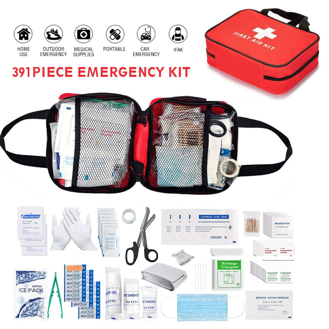391 Piece First Aid Kit Bag – Home, Car, Travel & Workplace UK
