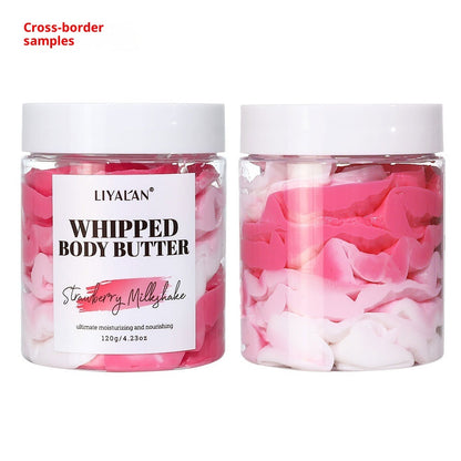 Shea butter body scrub cream for gentle exfoliation and smooth, glowing skin care treatment
