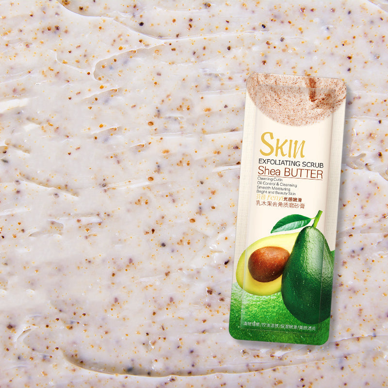 Shea butter body scrub cream for gentle exfoliation and smooth glowing skin care treatment
