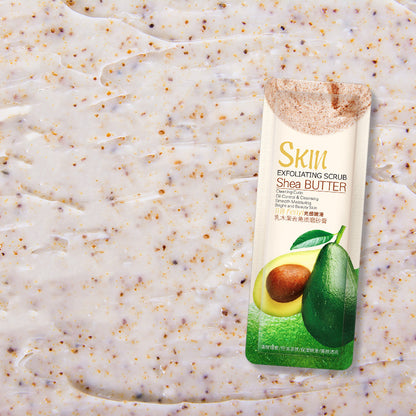 Shea butter body scrub cream for gentle exfoliation and smooth glowing skin care treatment
