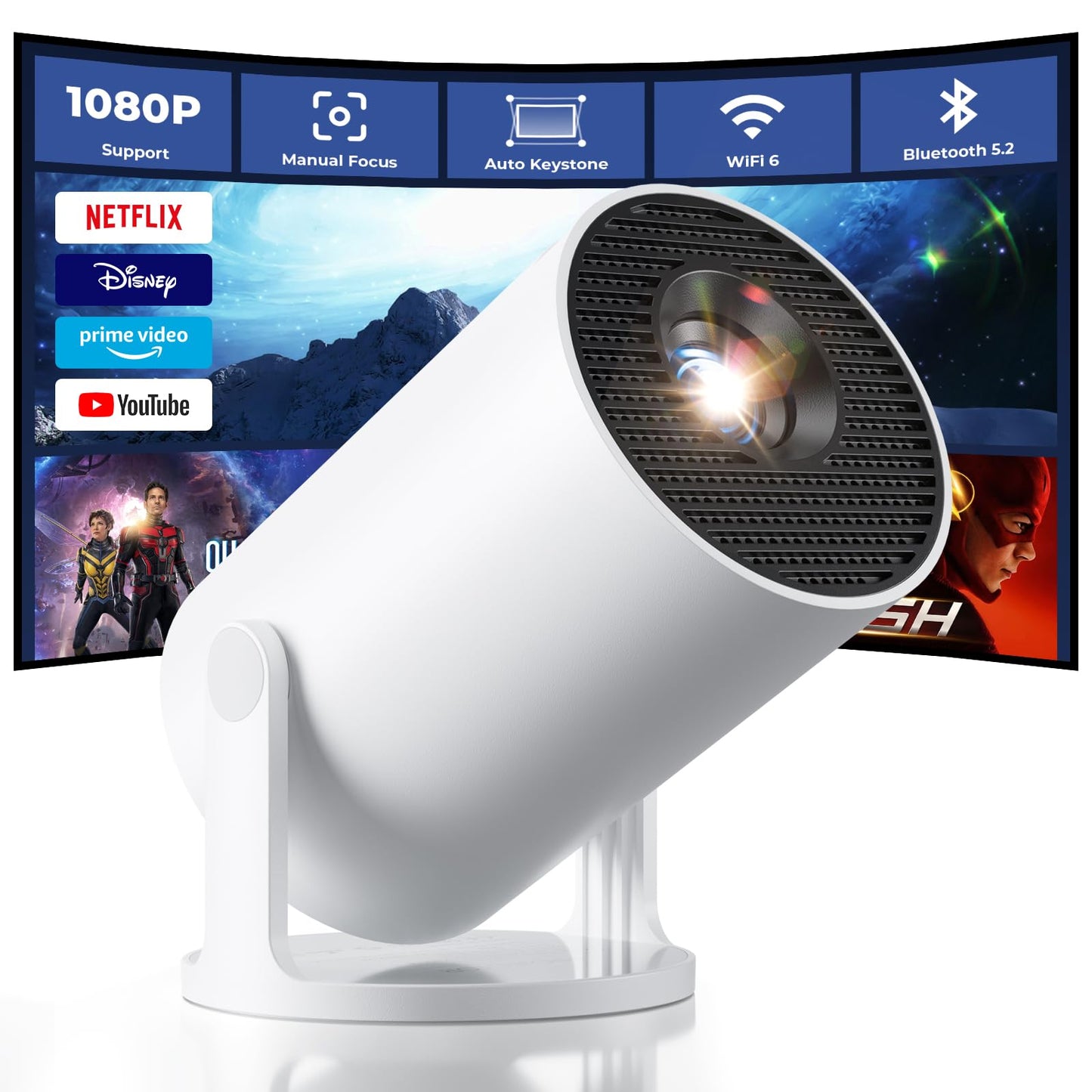 Portable 4K Smart Mini Projector – WiFi & Bluetooth Home Cinema