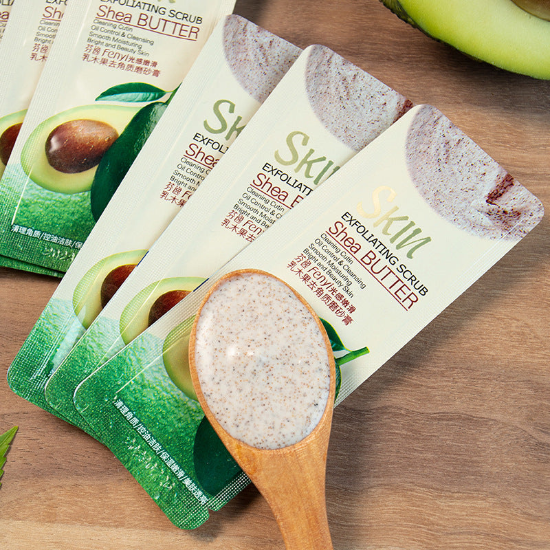 Shea butter body scrub cream for gentle exfoliation and smooth glowing skin care treatment
