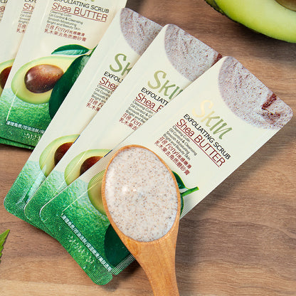 Shea butter body scrub cream for gentle exfoliation and smooth glowing skin care treatment
