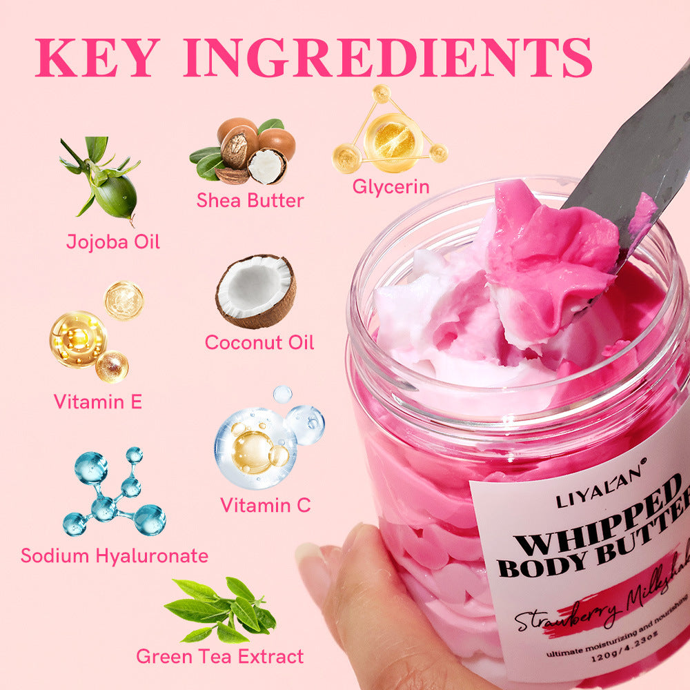 Shea butter body scrub cream for gentle exfoliation and smooth glowing skin care treatment
