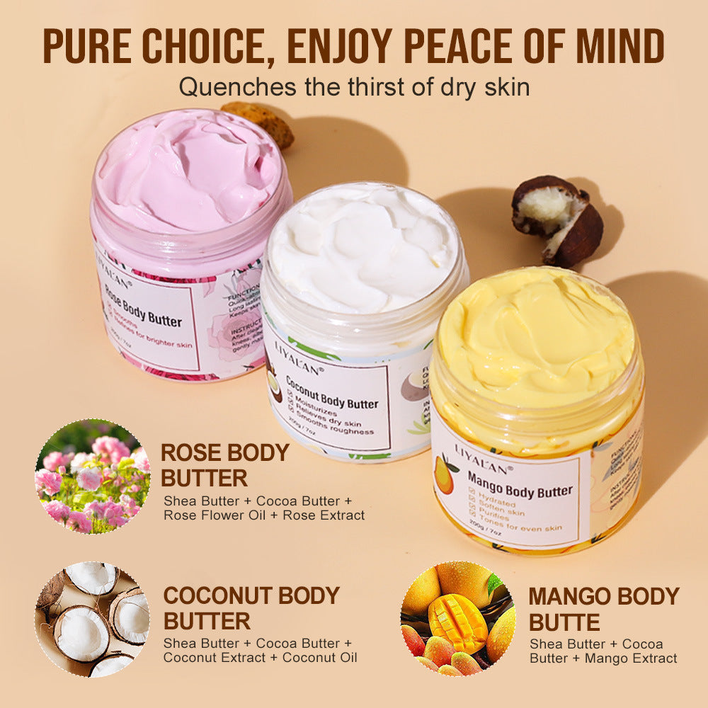 Shea butter body scrub cream for gentle exfoliation and smooth glowing skin care treatment
