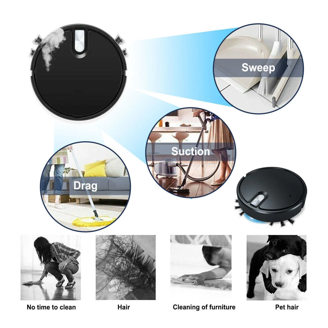 NEW Smart Robot Vacuum Cleaner Automatic Sweeper Floor Clean Rechargeable UK