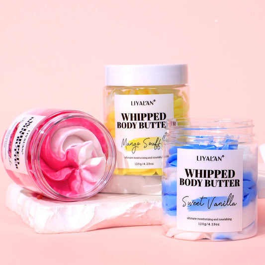 Shea butter body scrub cream for gentle exfoliation and smooth glowing skin care treatment
