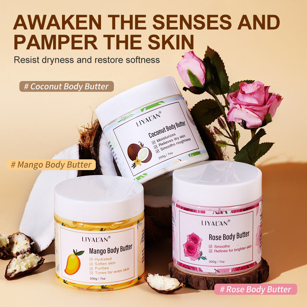 Shea butter body scrub cream for gentle exfoliation and smooth glowing skin care treatment
