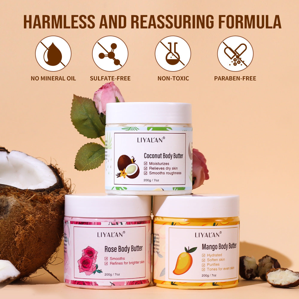 Shea butter exfoliating body scrub cream for smooth glowing skin and deep hydration care
