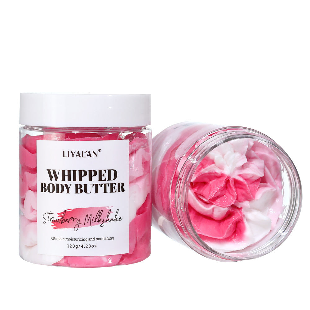 Shea butter body scrub cream for gentle exfoliation and smooth glowing skin care treatment
