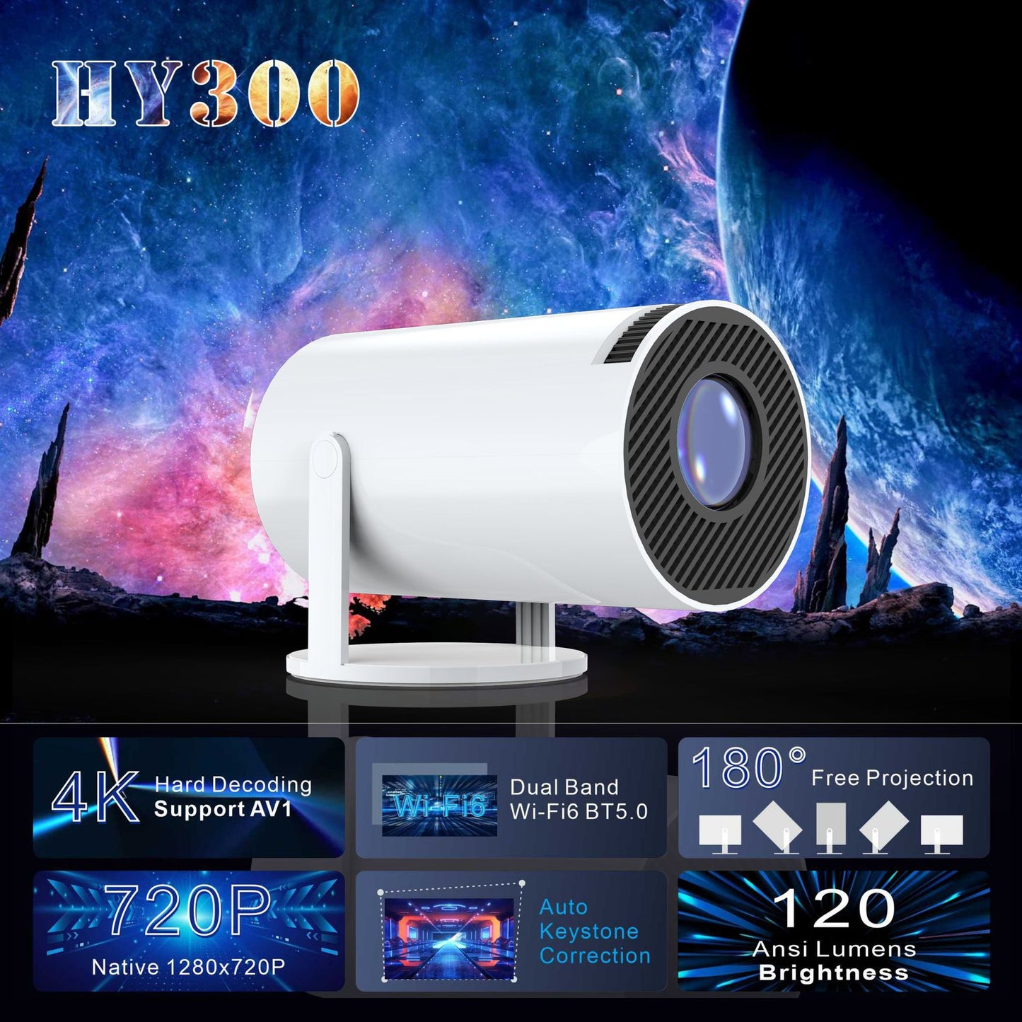 Portable 4K Smart Mini Projector – WiFi & Bluetooth Home Cinema